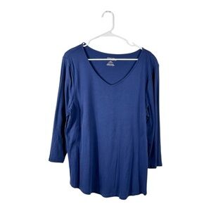 Chico’s The Ultimate Tee Navy Blue V-Neck 3/4 Sleeve Cotton Top